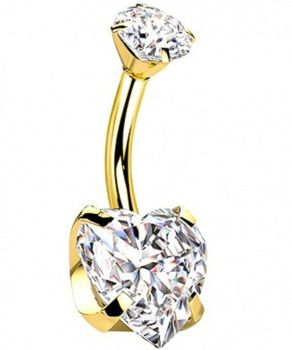 Kolczyk do Pępka Tytanowy Złoty – Serce z Białą Cyrkonią, Banan 1.6 mm gold.jpg